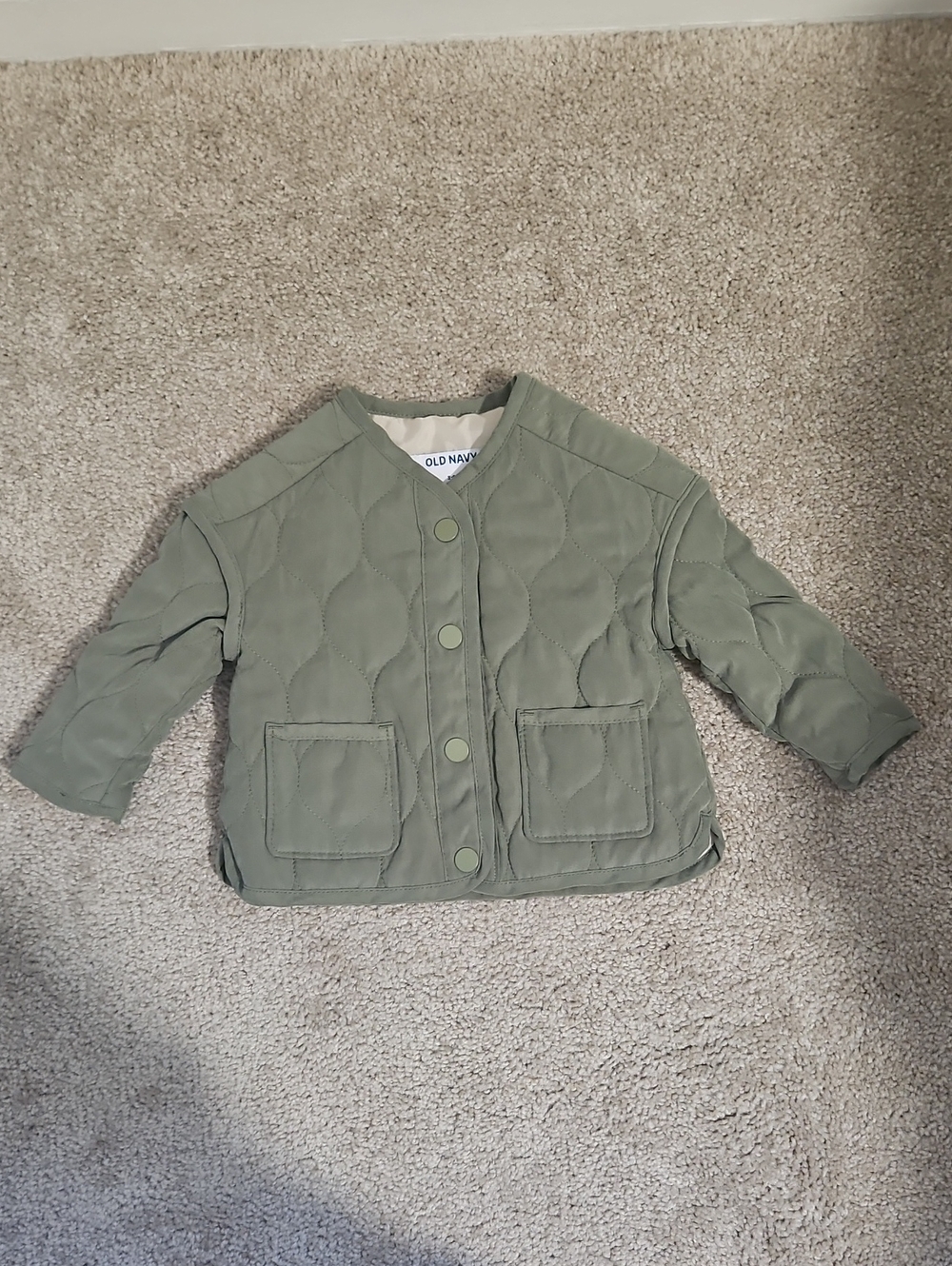 Old Navy Olive Green Quilted Snap-Front Kids Jacket Size 3-6 months